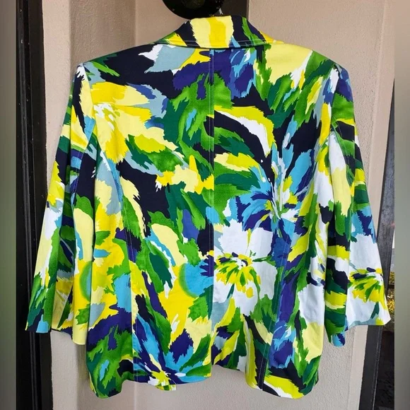 Molly & Maxx Multicolor Abstract Print Blazer 3/4 Sleeve Collar Lined Large - Picture 2 of 16